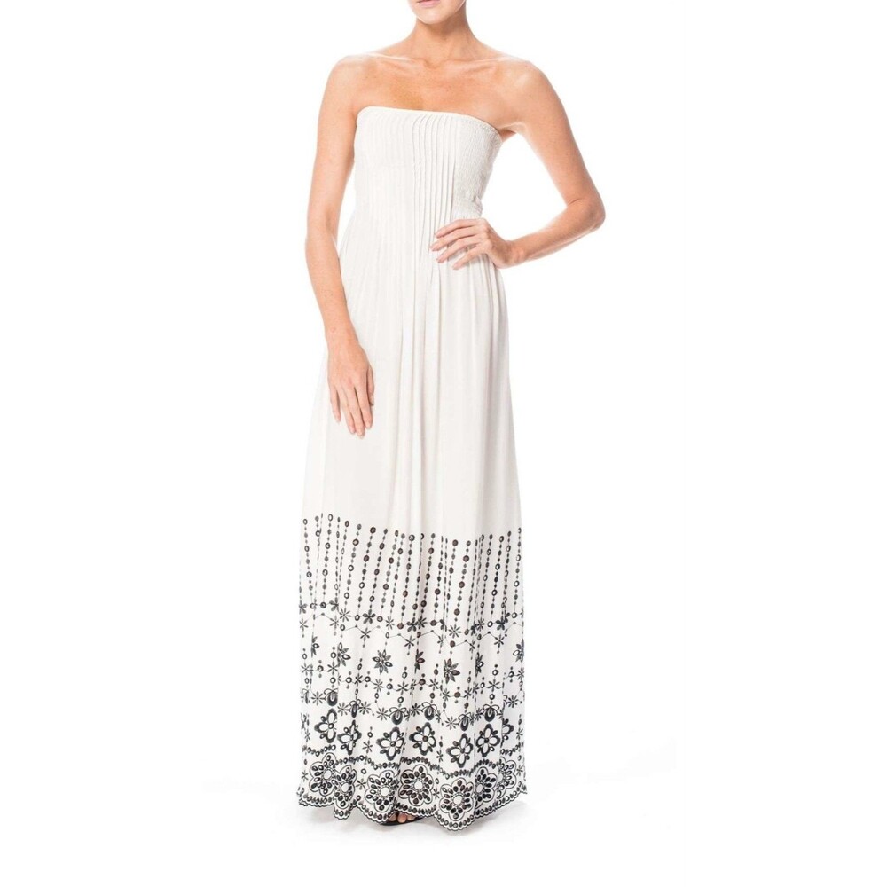 Devlin June White Embroidered Strapless Maxi Dress